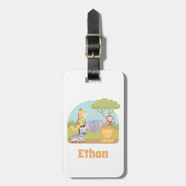 Cute Wild Safari Animals Kids Personalised Luggage Tag (Front Vertical)