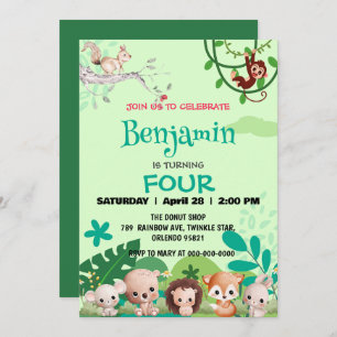 cute wild safari zoo animals jungle Birthday Invitation