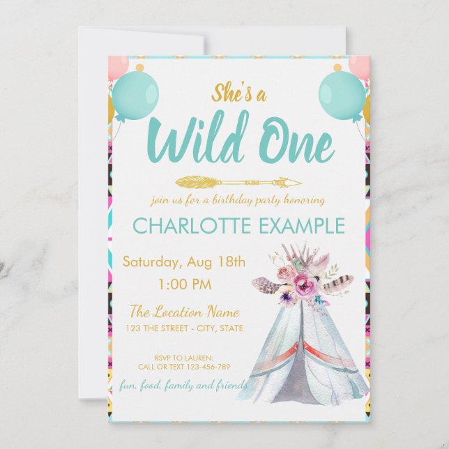 Cute Wild Teepee Birthday Party Custom RSVP Invitation (Front)