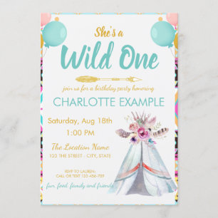 Cute Wild Teepee Birthday Party Custom RSVP Invitation