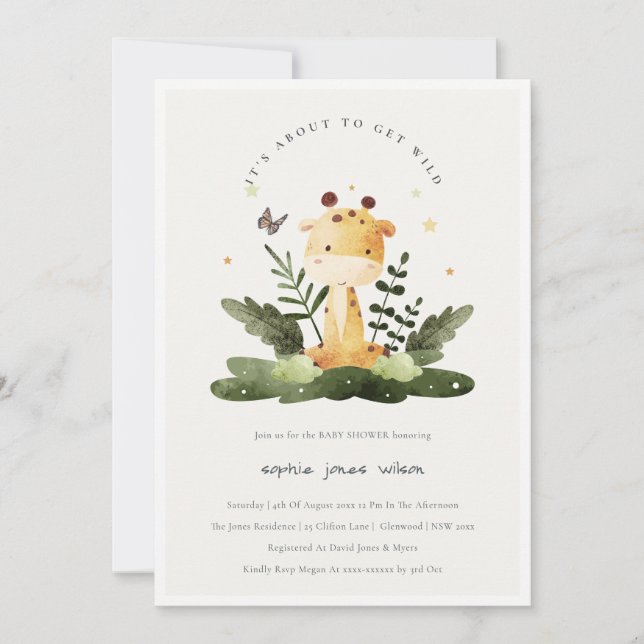 Cute Wild Tropical Jungle Animal Kids Baby Shower Invitation (Front)
