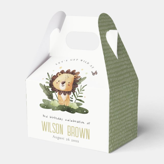 Cute Wild Tropical Jungle Animal Lion Birthday Favour Box (Front Side)