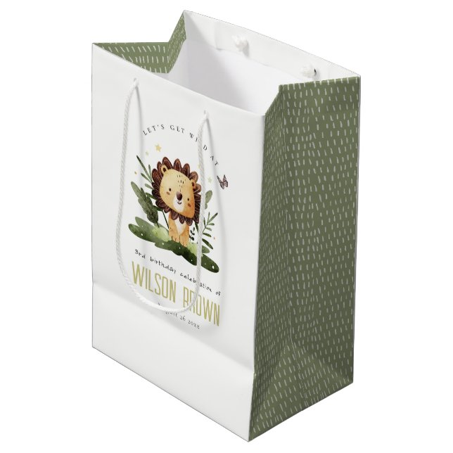 Cute Wild Tropical Jungle Animal Lion Birthday Medium Gift Bag (Front Angled)