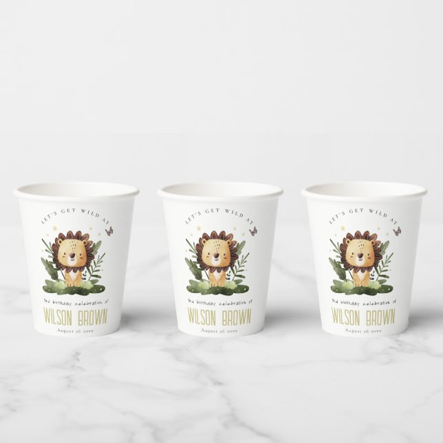 Cute Wild Tropical Jungle Animal Lion Birthday Paper Cups (Multi)