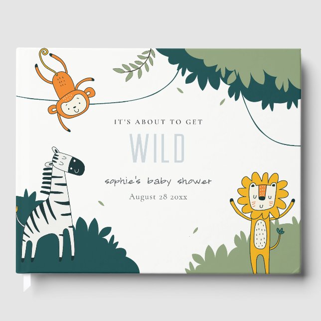 Cute Wild Tropical Jungle Animals Baby Shower Guest Book (Front)
