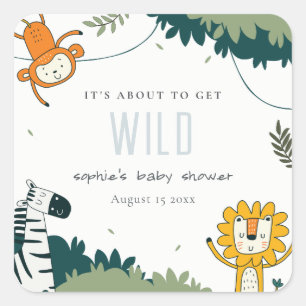 Cute Wild Tropical Jungle Animals Baby Shower Square Sticker