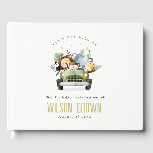 Cute Wild Tropical Jungle Animals in Car Birthday Guest Book