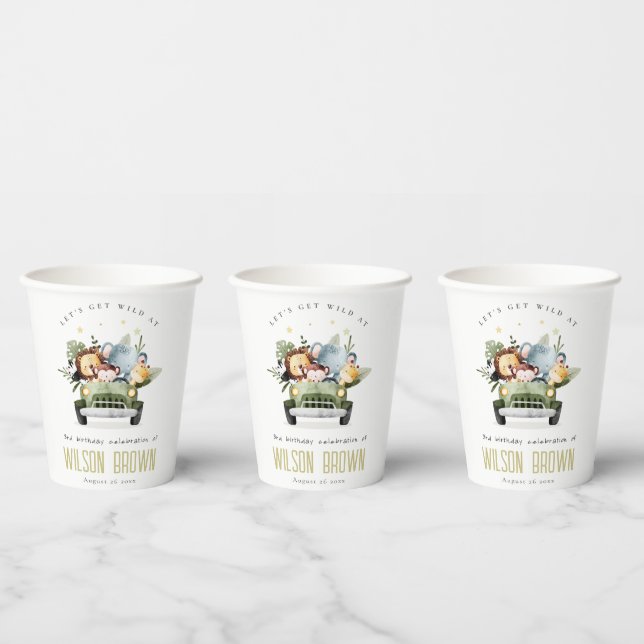 Cute Wild Tropical Jungle Animals in Car Birthday Paper Cups (Multi)