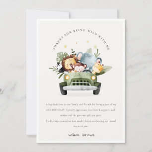 Cute Wild Tropical Jungle Animals in Car Birthday Thank You Card