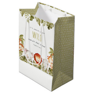 Cute Wild Tropical Safari Animals Baby Shower Medium Gift Bag
