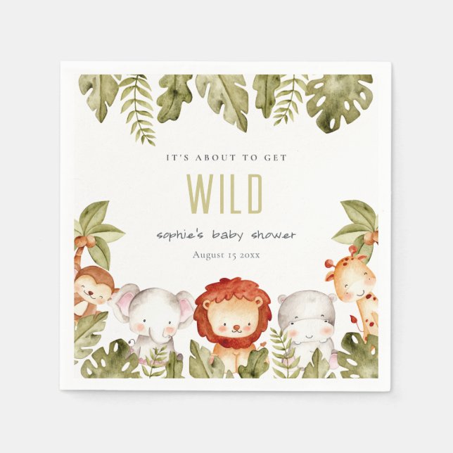 Cute Wild Tropical Safari Animals Baby Shower Napkin (Front)