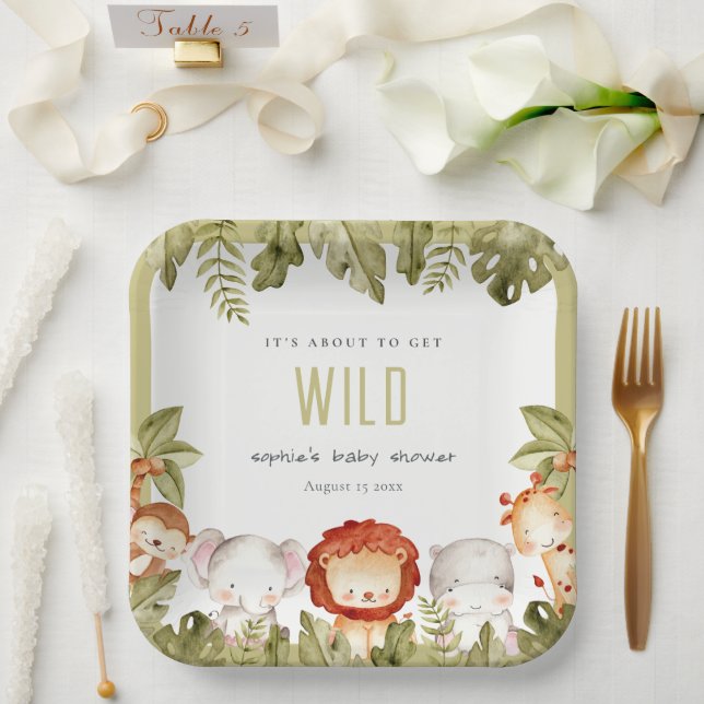 Cute Wild Tropical Safari Animals Baby Shower Paper Plate (Wedding)