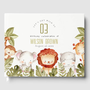 Cute Wild Tropical Safari Animals Kids Birthday Guest Book