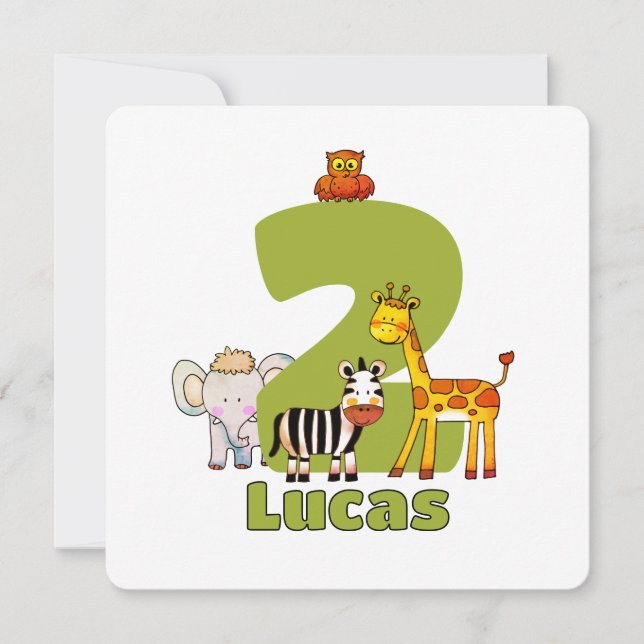 Cute Wild Two Animals Child's 2nd Birthday Invitation (Front)