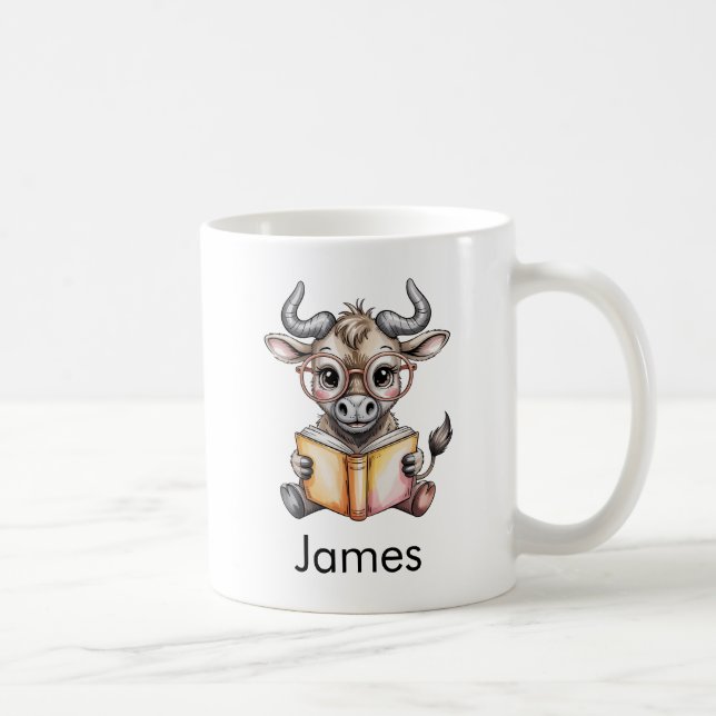 Cute Wildebeest Reading a Book Custom Coffee Mug (Right)