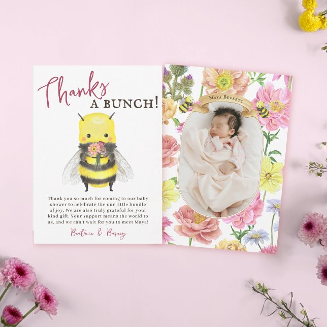 Cute Wildflower and Bee Baby Shower Thank You Card (Creator Uploaded)