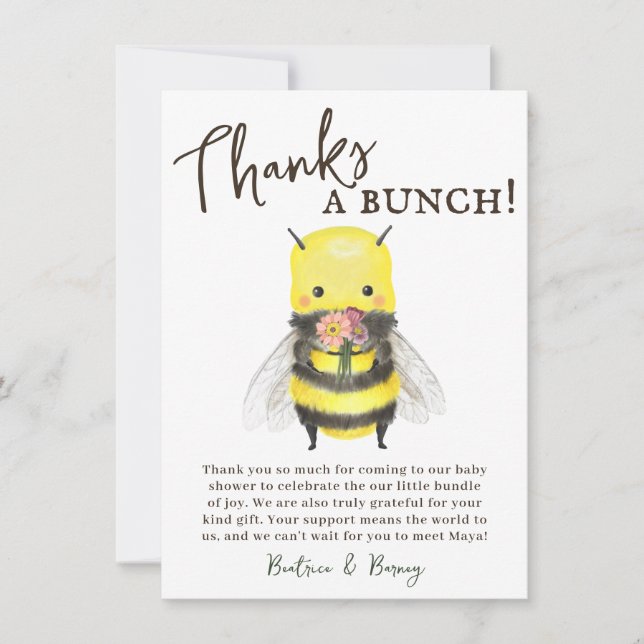Cute Wildflower and Bee Baby Shower Thank You Card (Front)