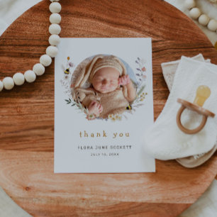 Cute Wildflower and Bees Photo Baby Shower  Thank You Card