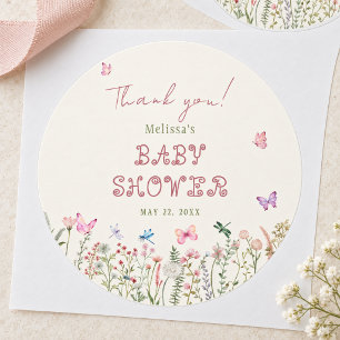 Cute Wildflower Baby Girl Baby Shower Classic Round Sticker