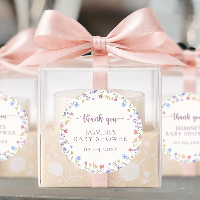 Cute Wildflower Baby Shower Thank You Favor Classic Round Sticker (Creator Uploaded)