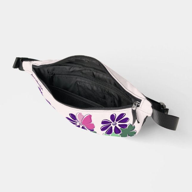 Cute Wildflower Butterfly Doodle Name Bum Bags (Open)