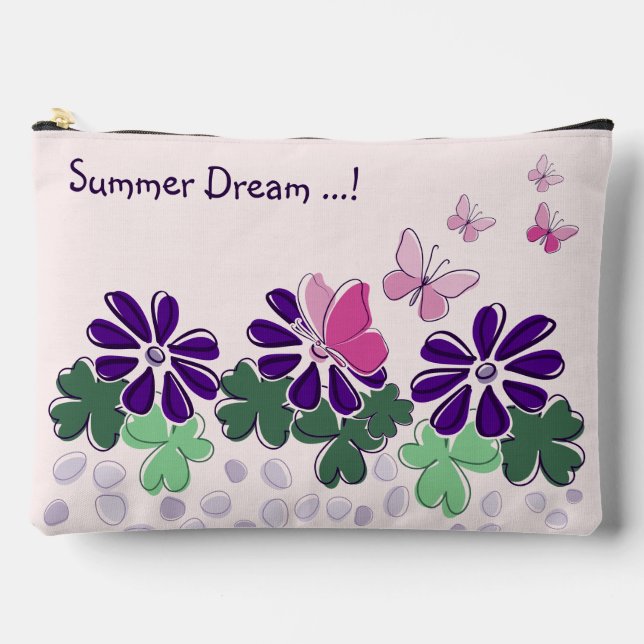 Cute Wildflower Butterfly Flutter Doodle Name Accessory Pouch (Front)