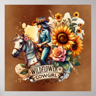 Cute wildflower cowgirl Western Poster