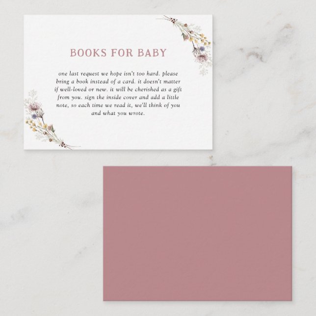 Cute Wildflower Dusty Rose Books For Baby Enclosure Card (Front/Back)