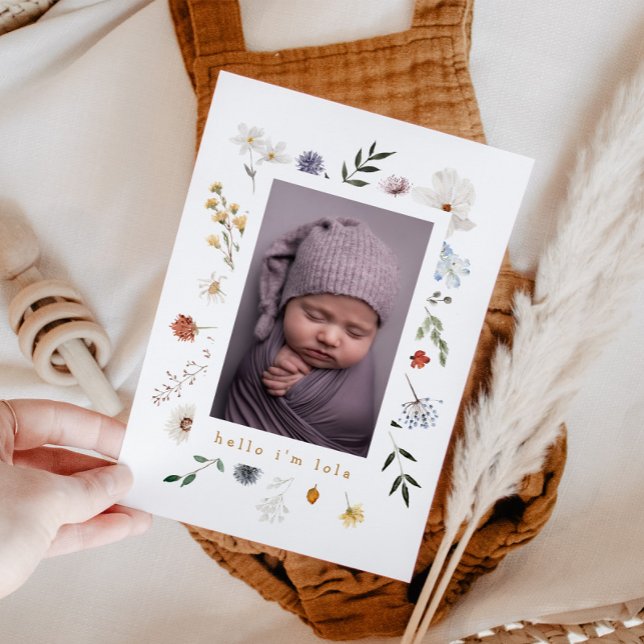 Cute Wildflower Frame Baby Birth Announcement (Creator Uploaded)