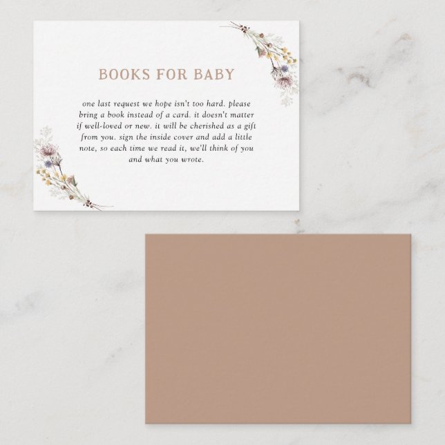 Cute Wildflower Soft Tan Books For Baby Enclosure Card (Front/Back)