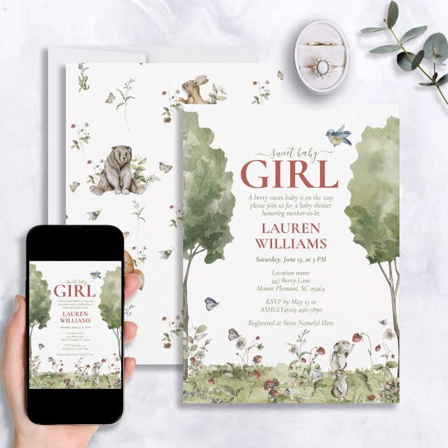 Cute Wildflower Strawberry Sweet Baby Girl Shower Invitation (Creator Uploaded)