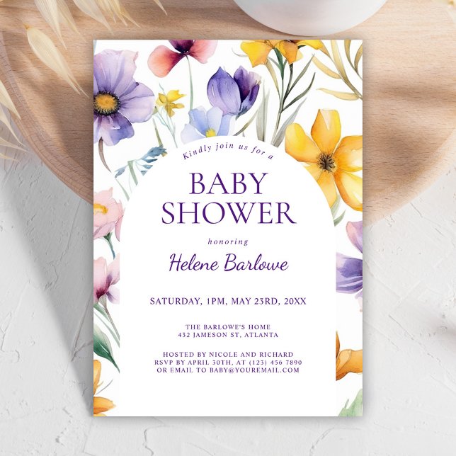 Cute Wildflower Watercolor Floral Baby Shower Invitation (Cute Wildflower Watercolor Floral Baby Shower Invitation)
