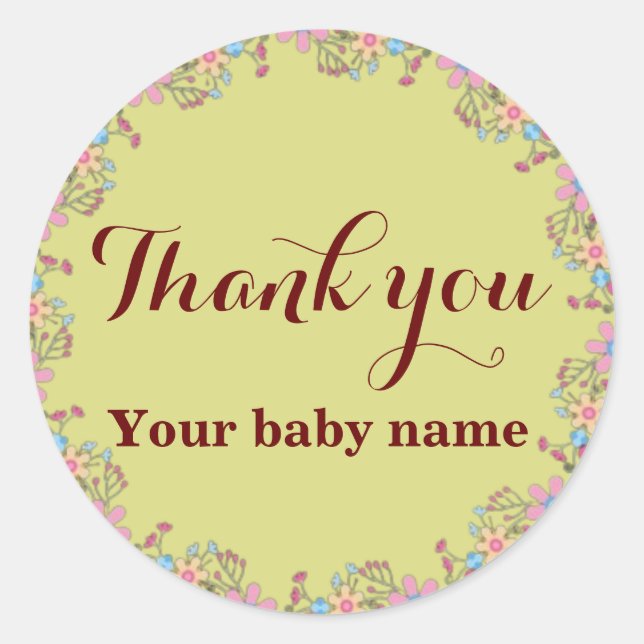 Cute Wildflowers Baby Shower Thank You  Classic Round Sticker (Front)