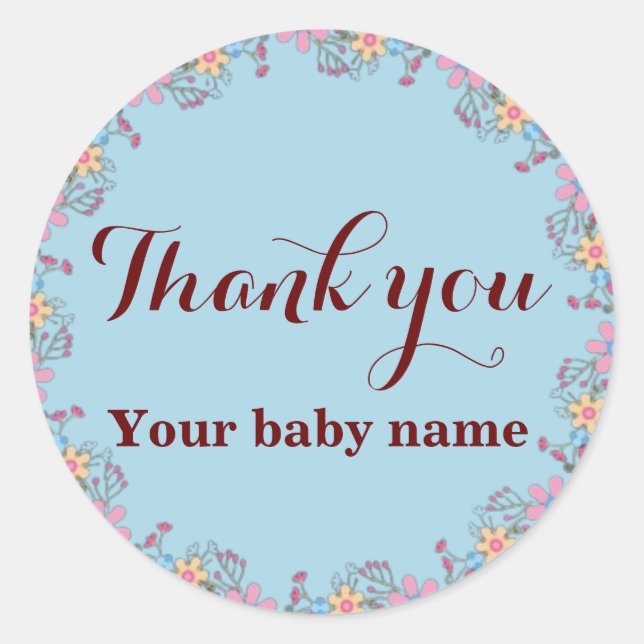 Cute Wildflowers Baby Shower Thank You  Classic Round Sticker (Front)