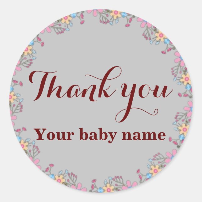Cute Wildflowers Baby Shower Thank You  Classic Round Sticker (Front)