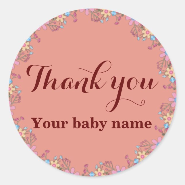 Cute Wildflowers Baby Shower Thank You  Classic Round Sticker (Front)