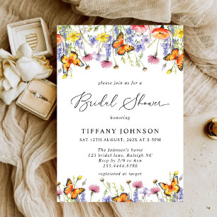 Cute Wildflowers Butterflies Floral Bridal Shower Invitation