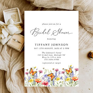 Cute Wildflowers Butterflies Floral Bridal Shower Invitation