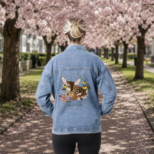 Cute Wildflowers Fawn Blue Baby Deer Woodland Denim Jacket