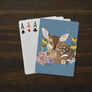 Cute Wildflowers Fawn Blue Baby Deer Woodland Playing Cards