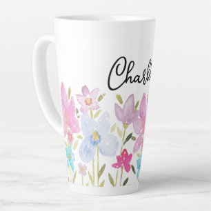 Cute Wildflowers Illustration Monogrammed Latte Mug