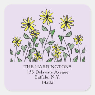 Cute Wildflowers Lavender Square Return Address Sticker