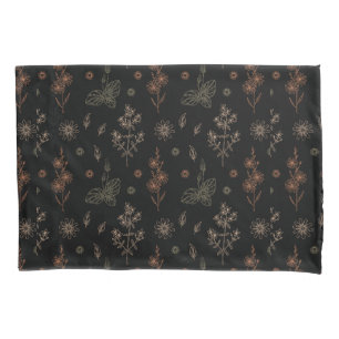 Cute Wildflowers Watercolor Black Botanical Pillowcase