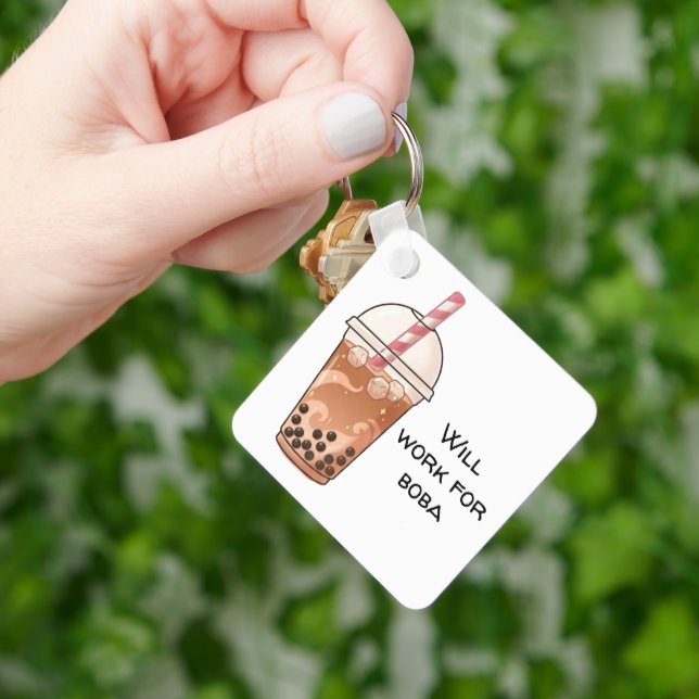 Cute Will Work For Boba Funny Boba Tea Lover Key Ring (Hand)