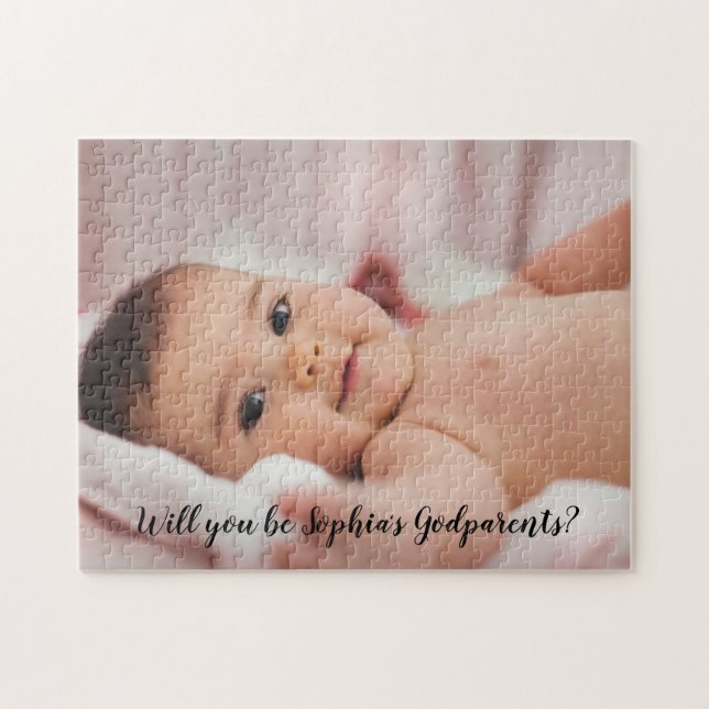 Cute Will You Be A Godparent Script Photo Jigsaw Puzzle (Horizontal)
