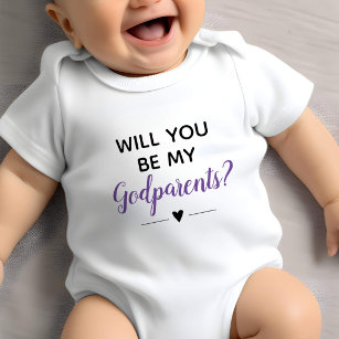 Cute Will You Be My Godparents Purple Baby Bodysuit