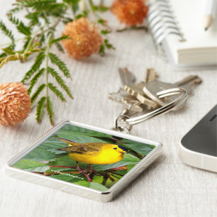 Cute Wilson's Warbler Songbird in Cherry Tree Key Ring