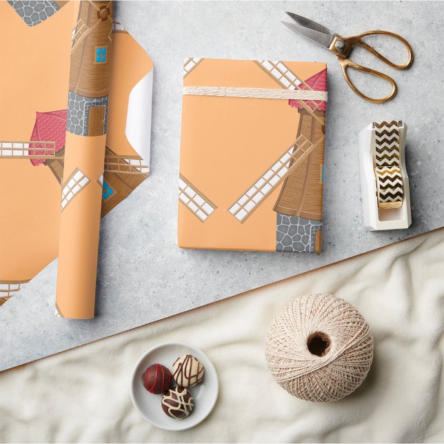 Cute Windmill Dutch Architecture Wrapping Paper (Creator Uploaded)