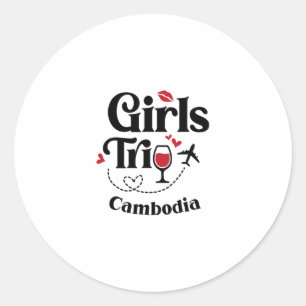 Cute Wine Girls Trip Cambodia Travel Vacation Classic Round Sticker
