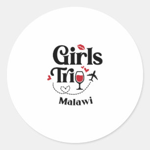 Cute Wine Girls Trip Malawi Travel Vacation Classic Round Sticker